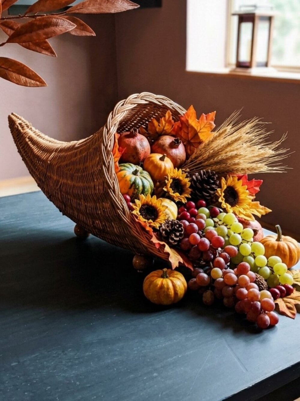 🎉Vintage Rustic Wicker Cornucopia Basket Fall Thanksgiving Decor Shabby Chic🍂